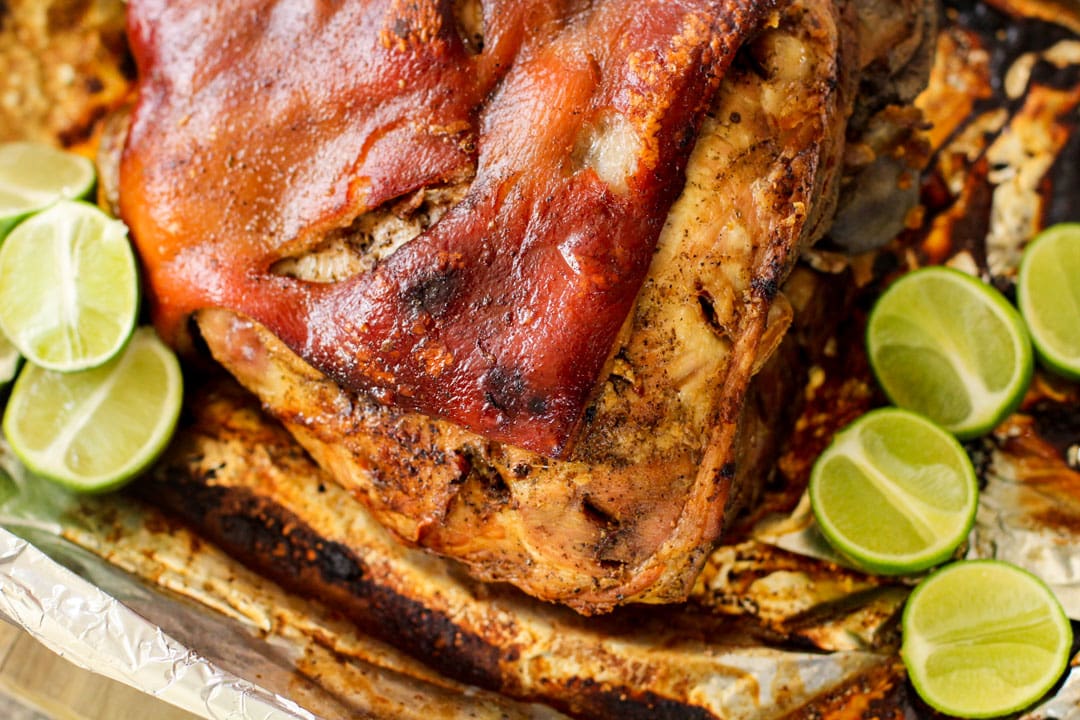 roasted pork shoulder on a pan