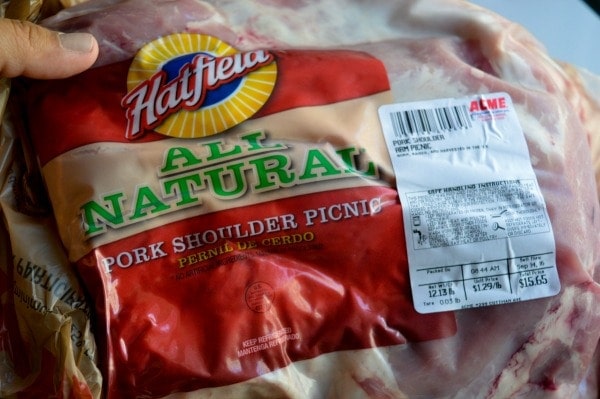 Raw pork shoulder in it's packaging.