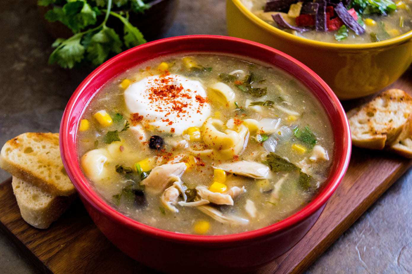 Mild Chicken Enchilada Tortellini Soup