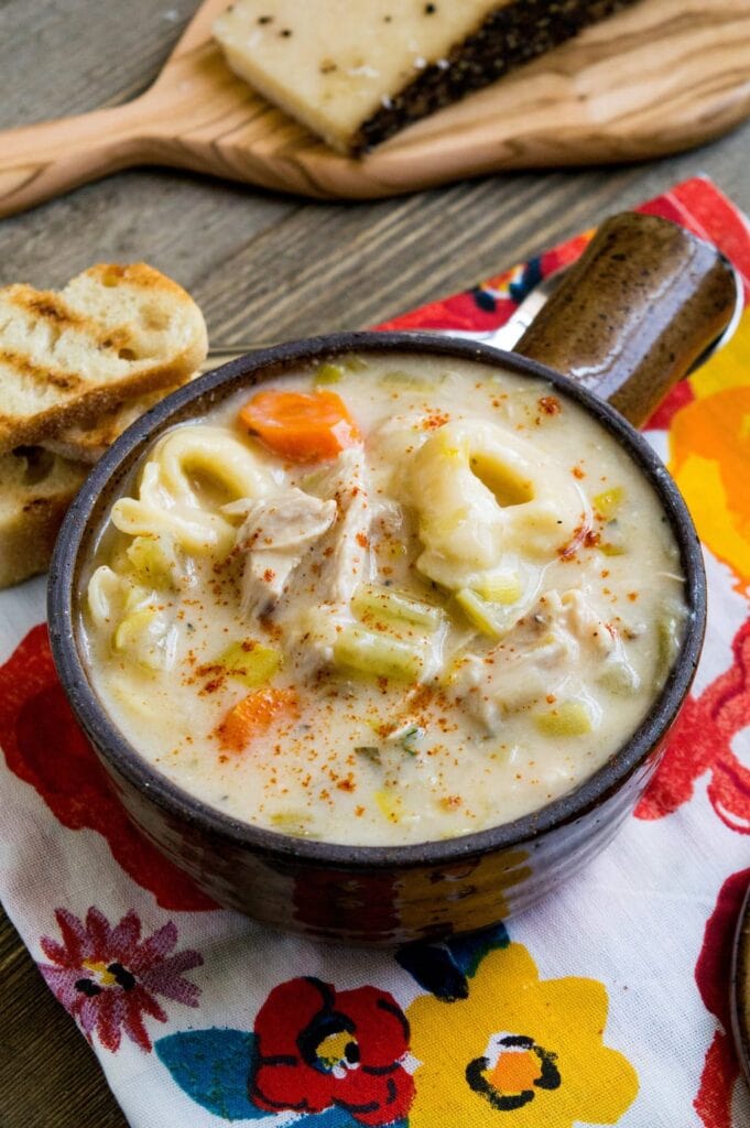 You won't believe how yummy this creamy chicken leek and carrot tortellini soup recipe is. It's simple to make, cheap, and filling