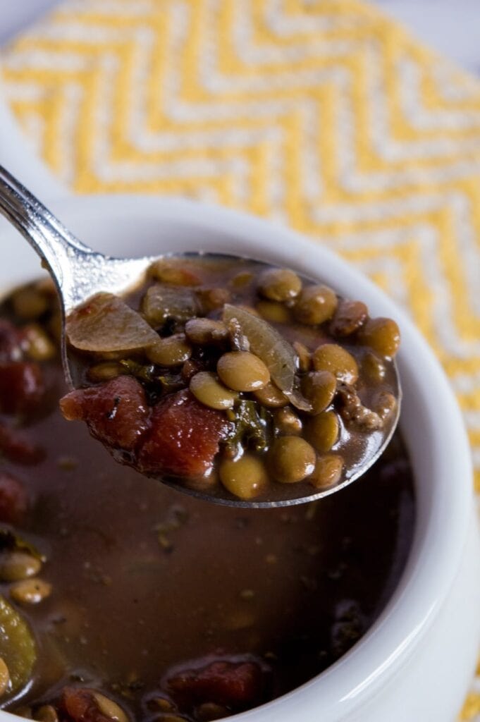Lentil Bean Kale and Sausage Soup |Slow Cooker Dinner