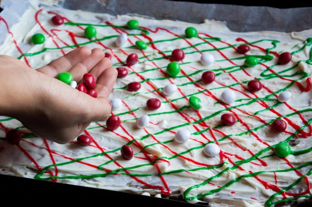 white chocolate M&M cookie bark