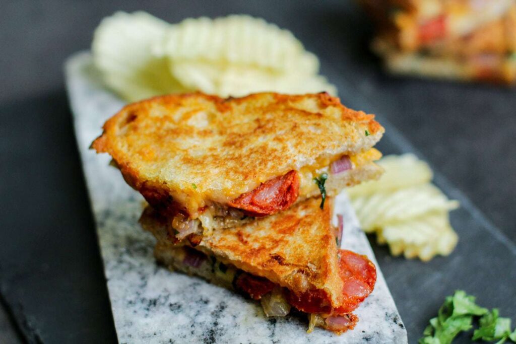 Chorizo and Onion Loaded Grilled Cheese Sandwich