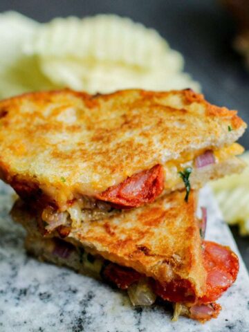 Chorizo and Onion Loaded Grilled Cheese Sandwich