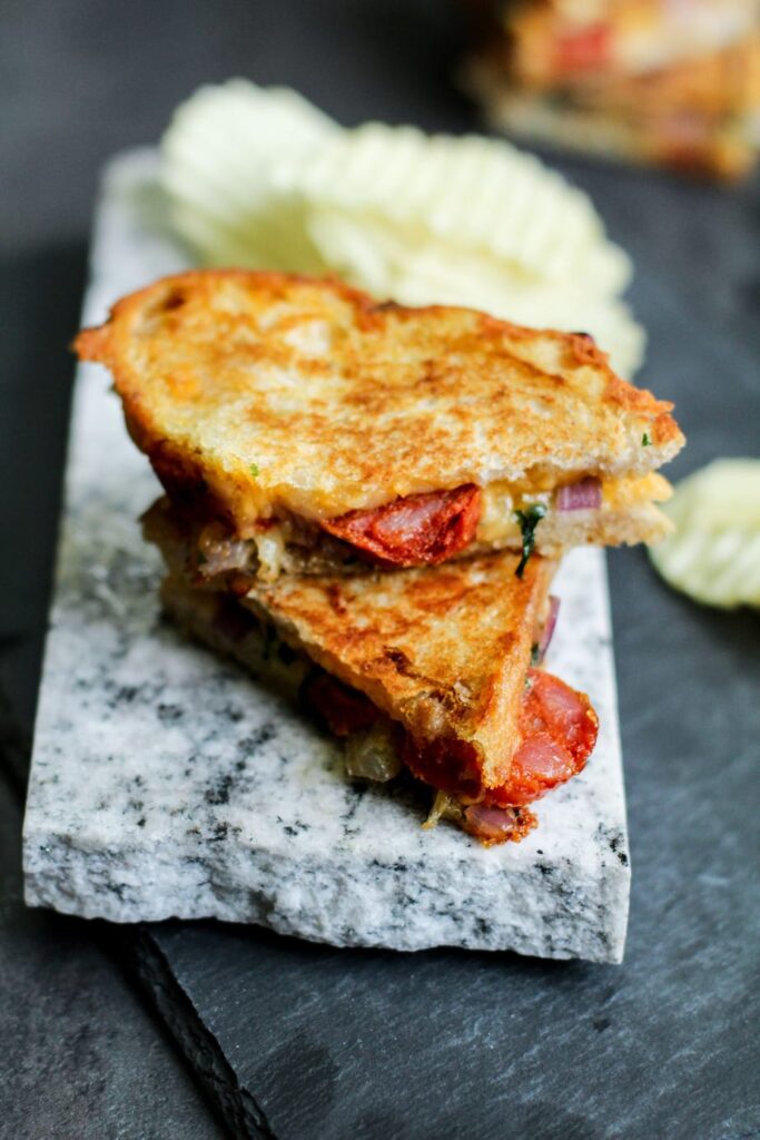 Flavorful Chorizo & Pepper Jack Cheese Loaded Grilled Cheese Sandwich