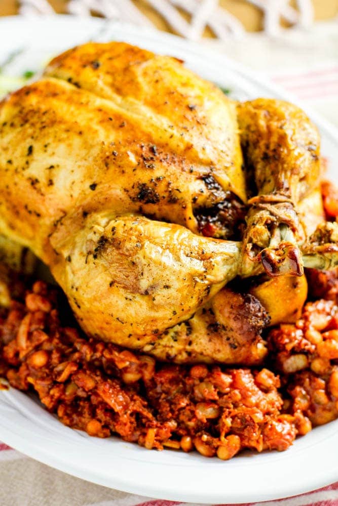 Stuffed Roast Chicken With Beans And Chorizo