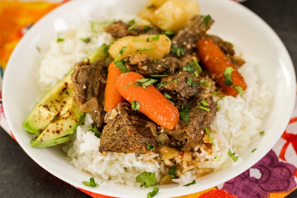 carne guisada and rice