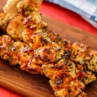 bbq kabob on a wooden board