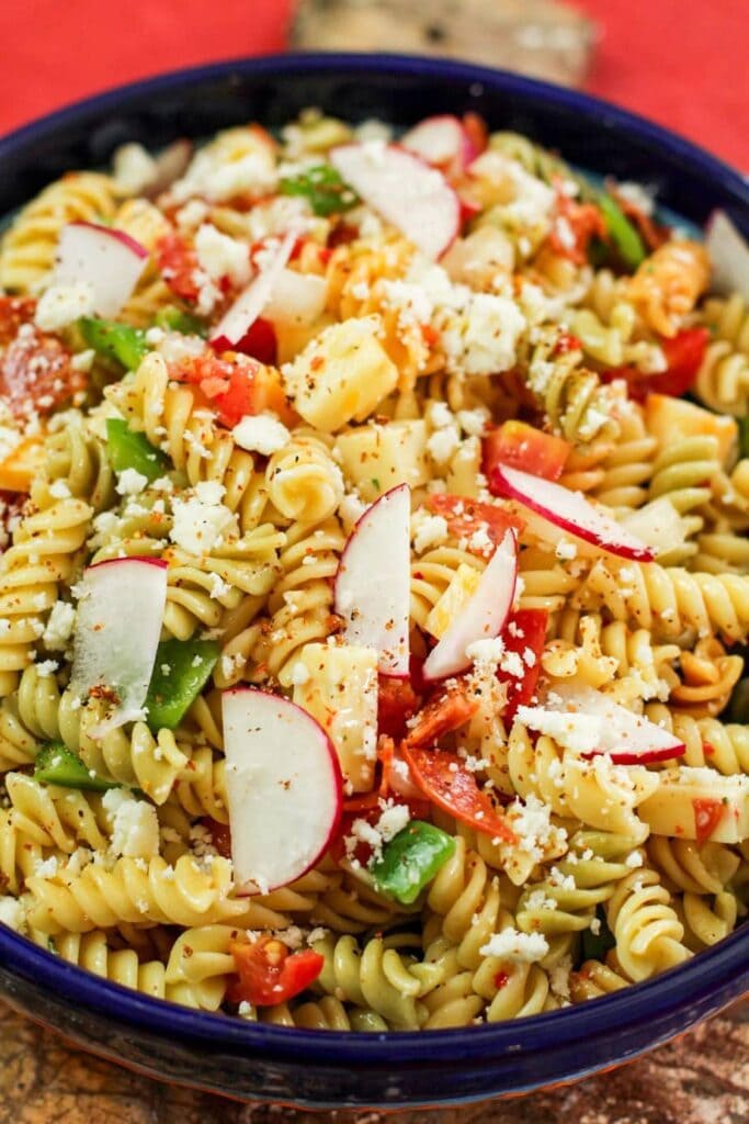 pasta salad with radish slices