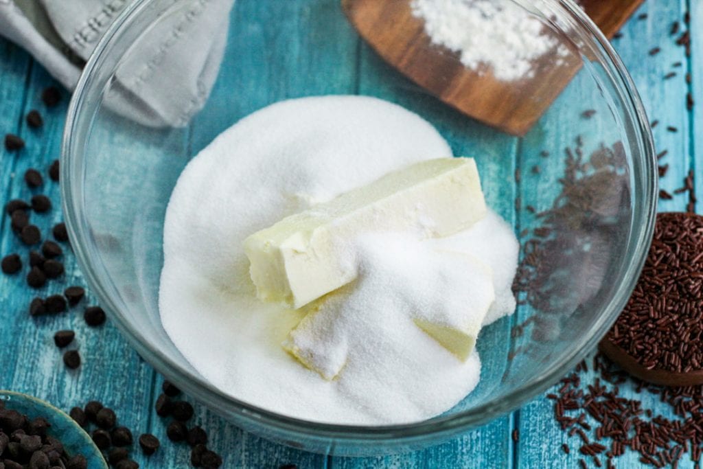 butter and sugar in a glass bowl