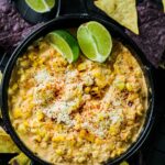 corn dip in a cast iron pan