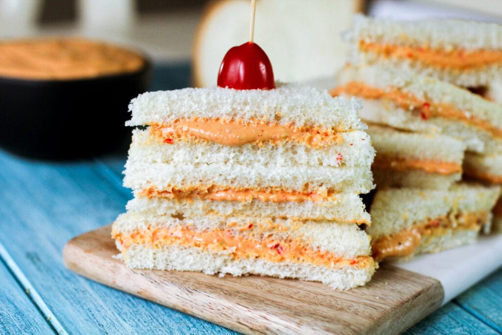 sandwich tower with creamy orange filling