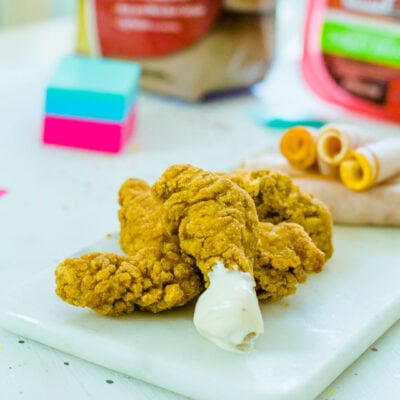 crispy chicken strip dipped in garlic aioli