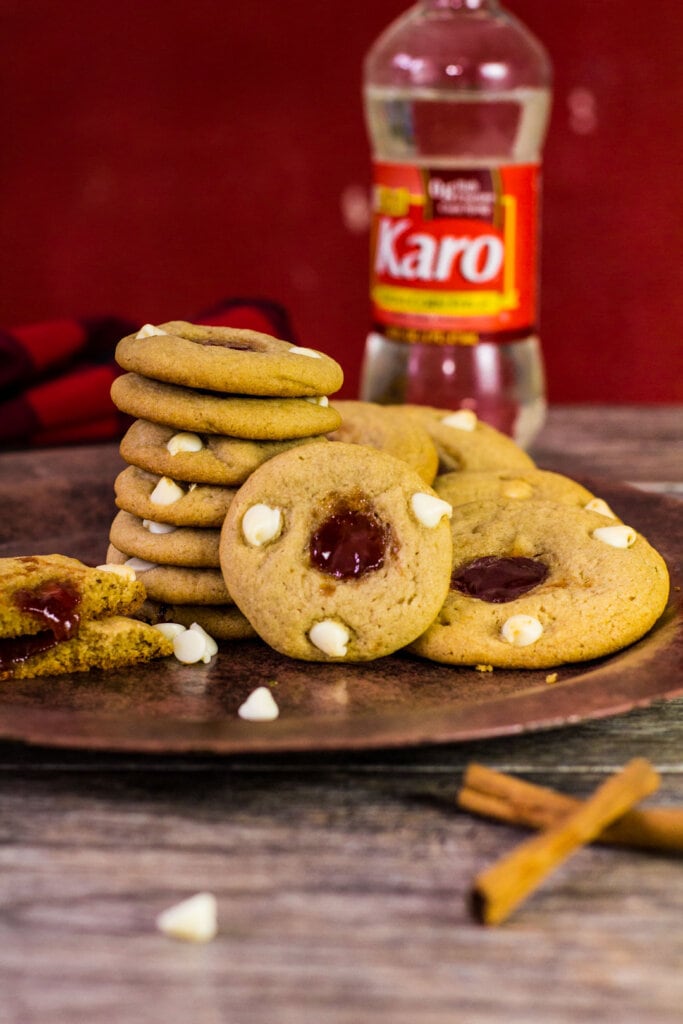 White chocolate chip guava cookies on a tray