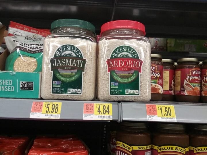 RiceSelect Arborio rice on a Walmart shelf.