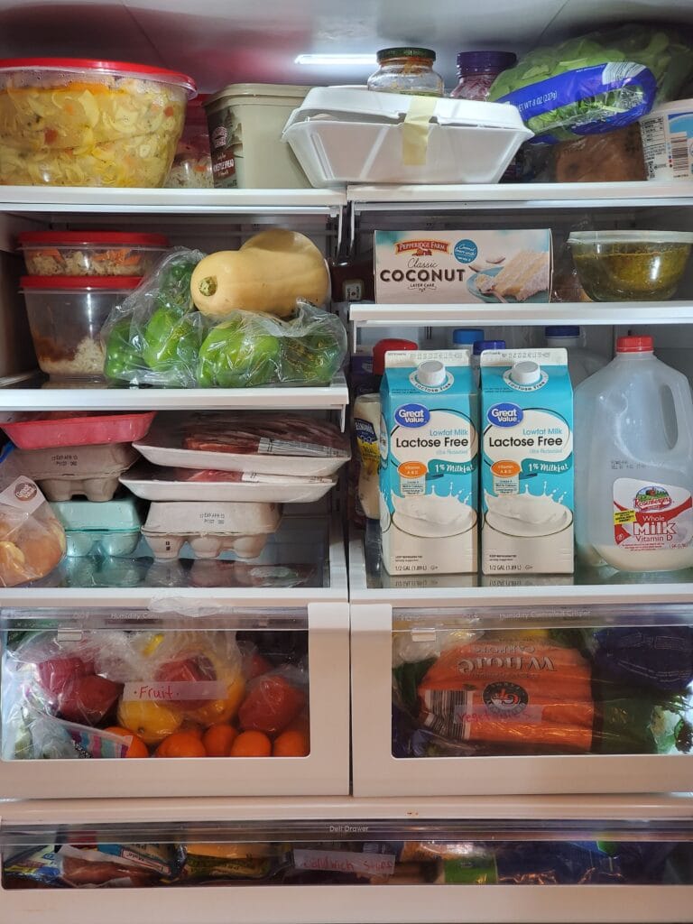 photo of fridge packed with food