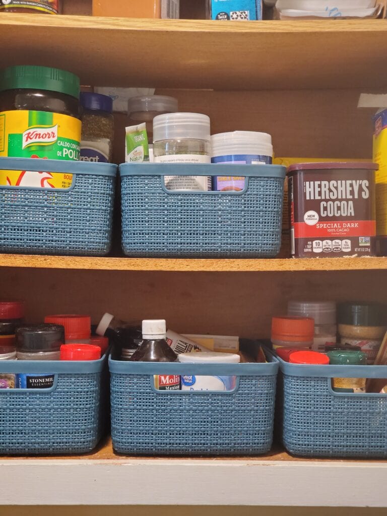 seasonings in containers on counters