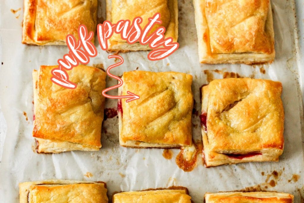 guava and cheese puff pastry on parchment paper