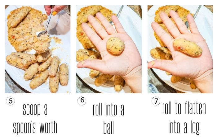 Croquette dough rolled into a ball on a hand.