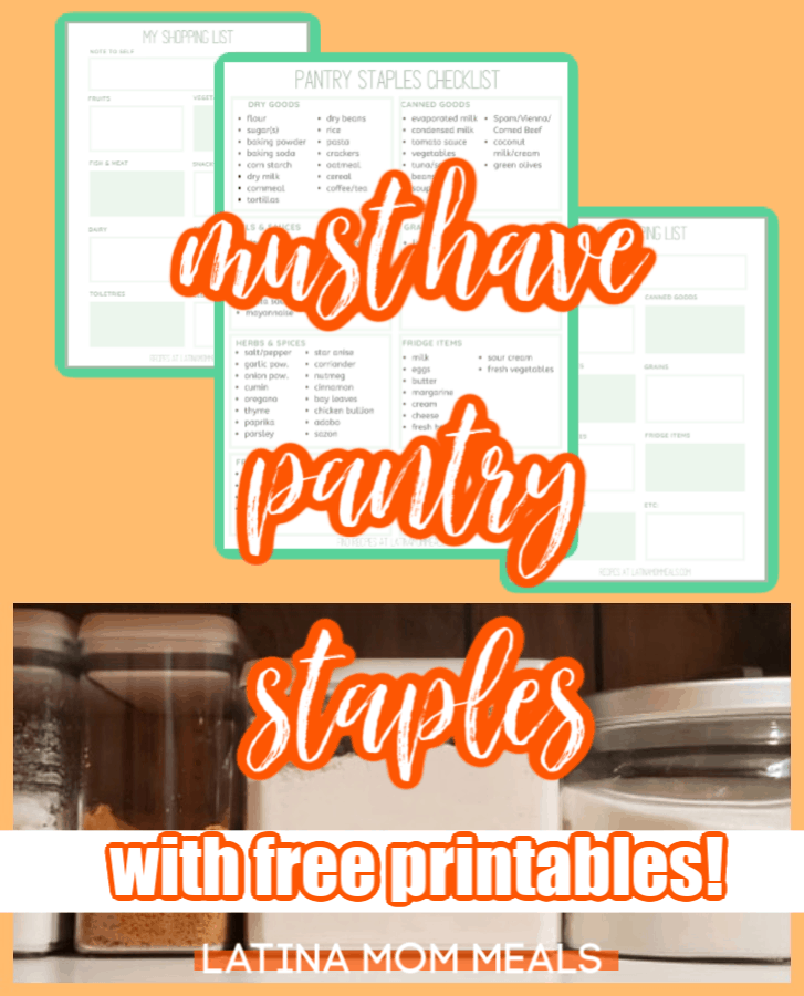 A collage with various images such as a pantry itemized list for printing!