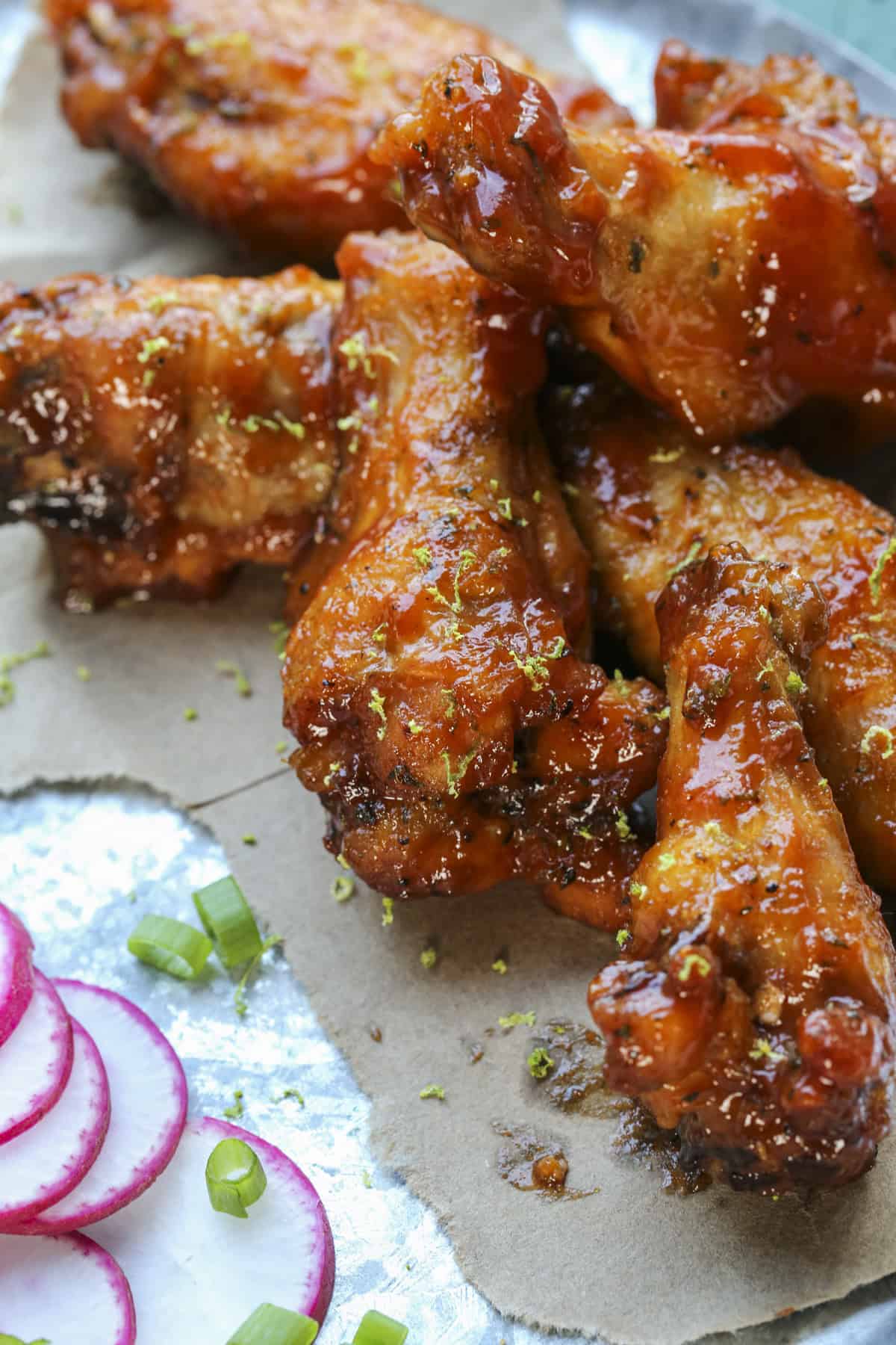 Close up of cooked guava BBQ chicken wings